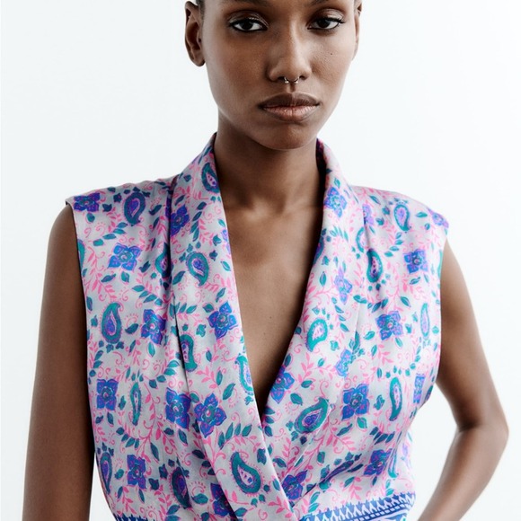 ZARA PRINTED WRAP DRESS PINK - Picture 10 of 14